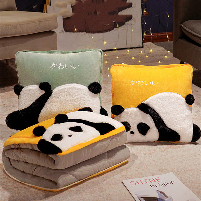 Cute Cartoon Panda Pillow Blanket Combo